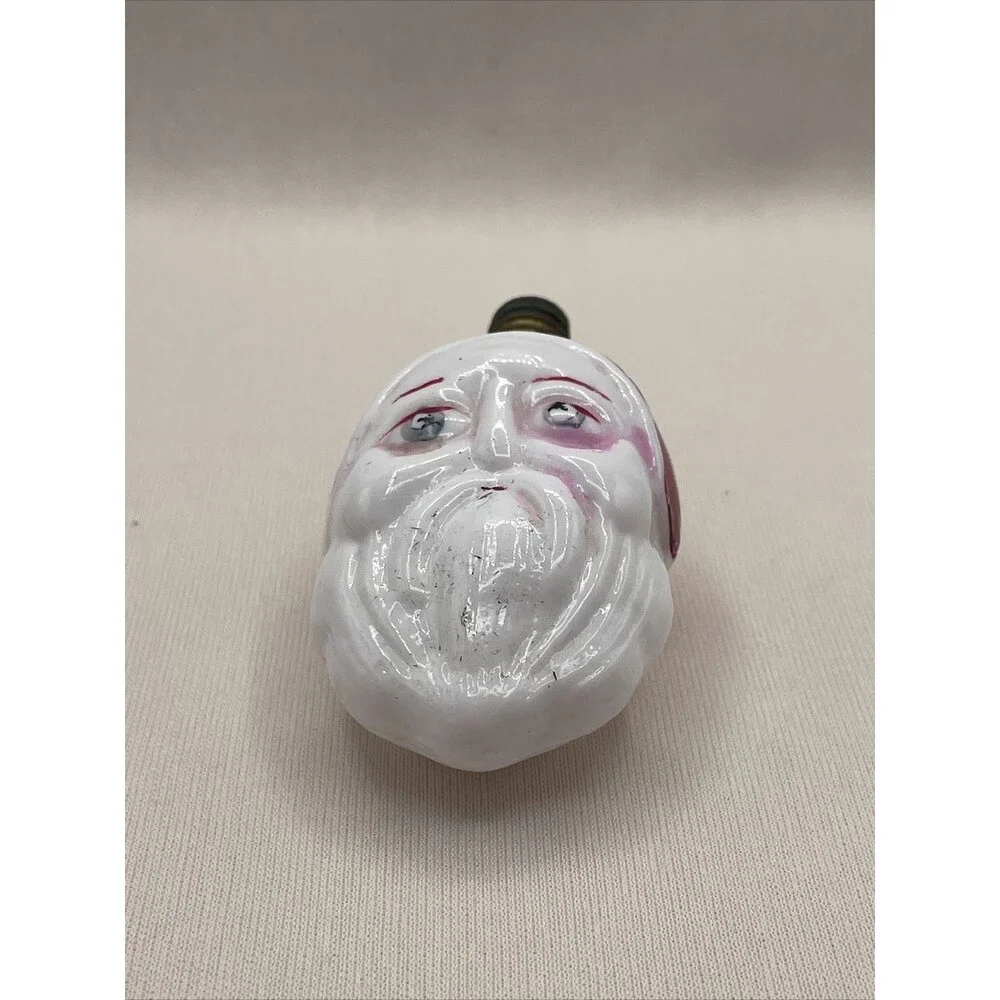 Vintage Painted Glass 2 Faced Santa Head Christmas Light Bulb Holiday Tree